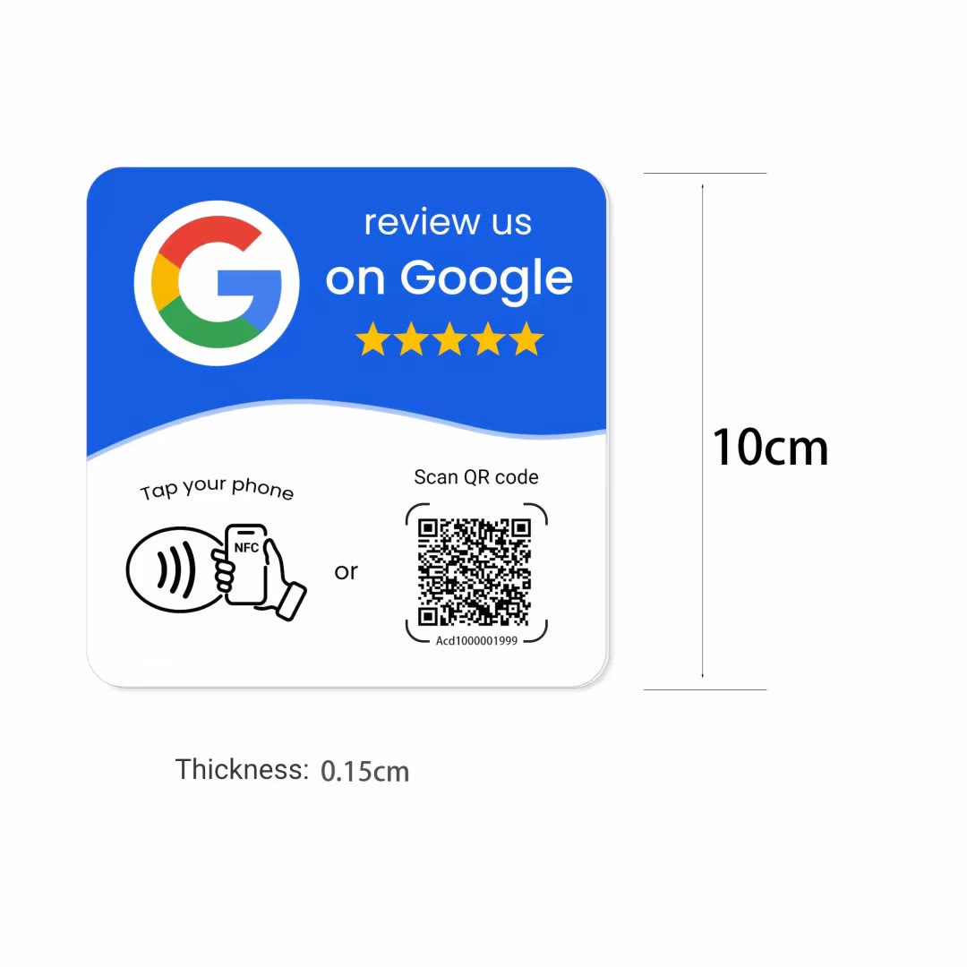 Placa adesiva NFC de 10 cm para avaliações Google
